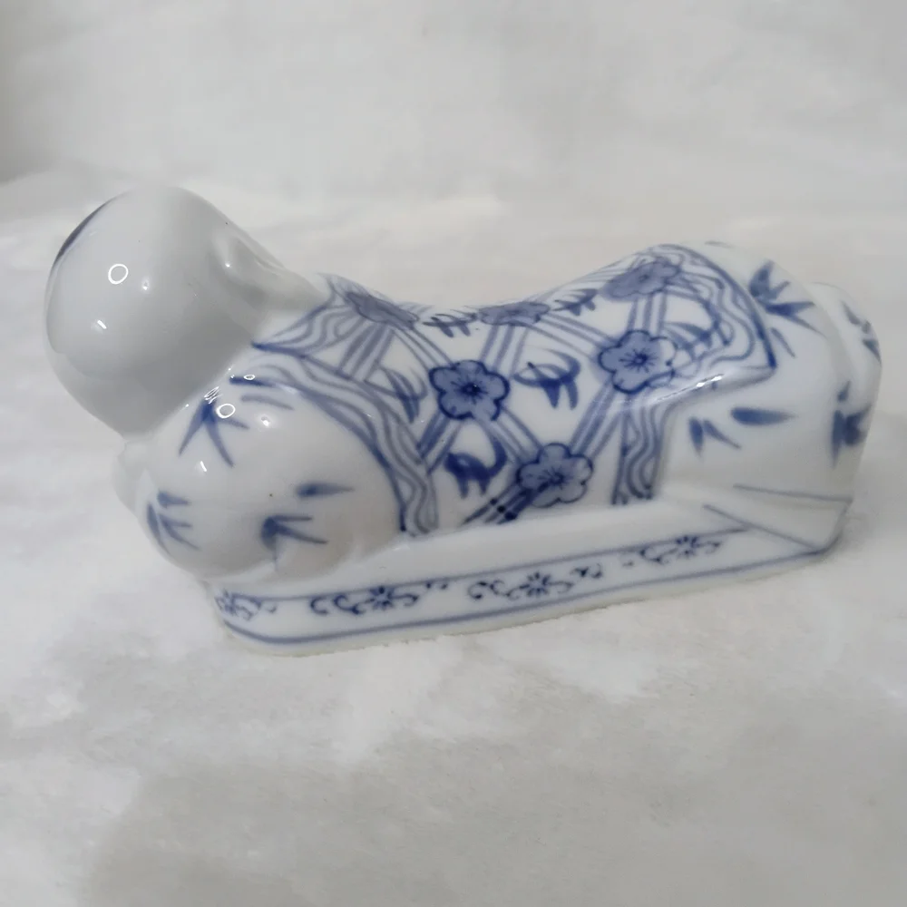 Chinese‎ Opium Pillow Blue & White Hand Painted Buddha Reclining Boy